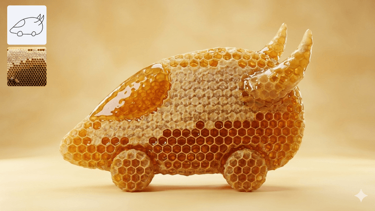 نسخه‌ای از ماشین اسباب‌بازی با متریال متفاوت، خروجی Nano Banana